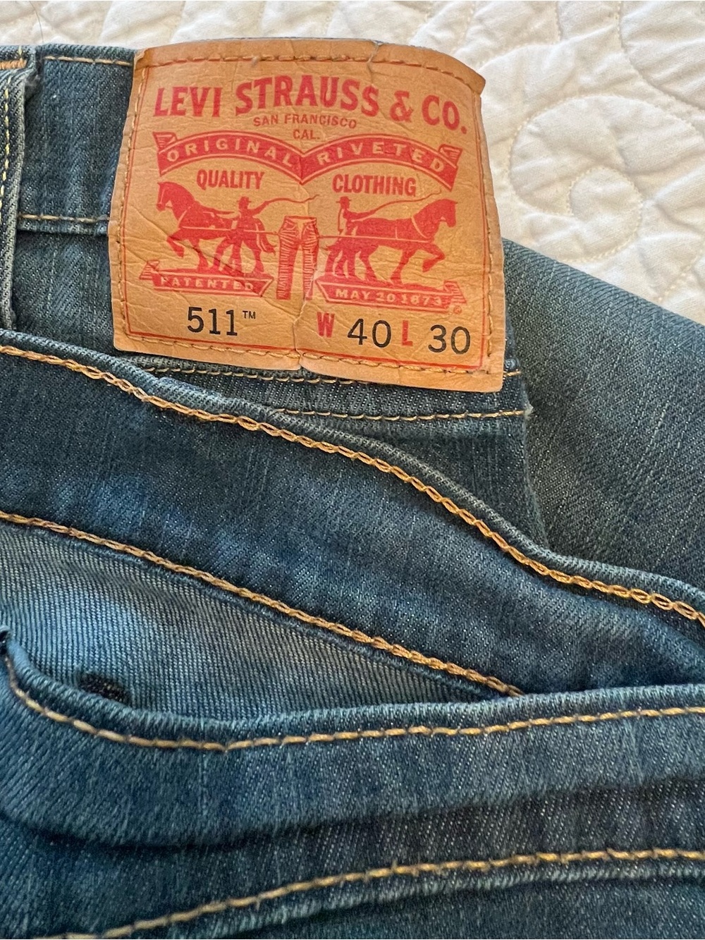 Levi's Men's Straight Jeans in Dark Blue with Tan Stitching